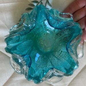 Murano Ashtray Aqua Italian Art Glass Vintage Bowl